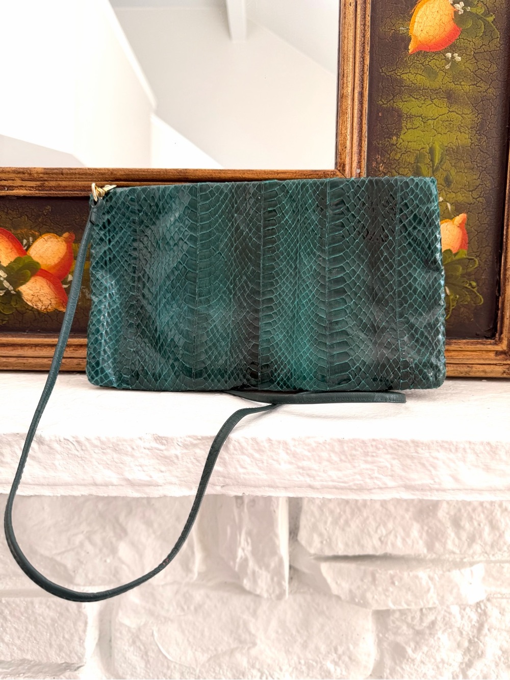 Vintage Cadaz Emerald Green Snakeskin Crossbody Clutch Purse Hong Kong